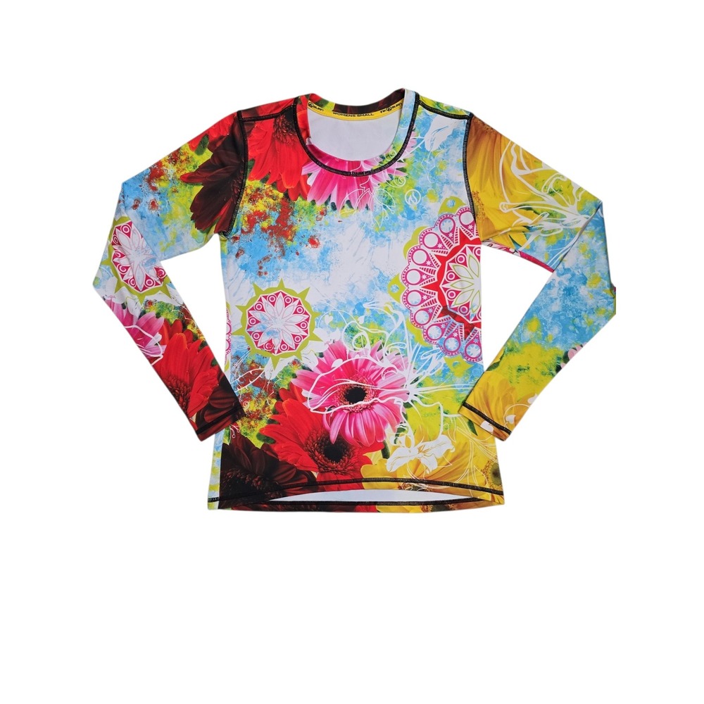 InkBurn Small Floral Mandala Long Sleeve Performance Athletic Top Multicolor